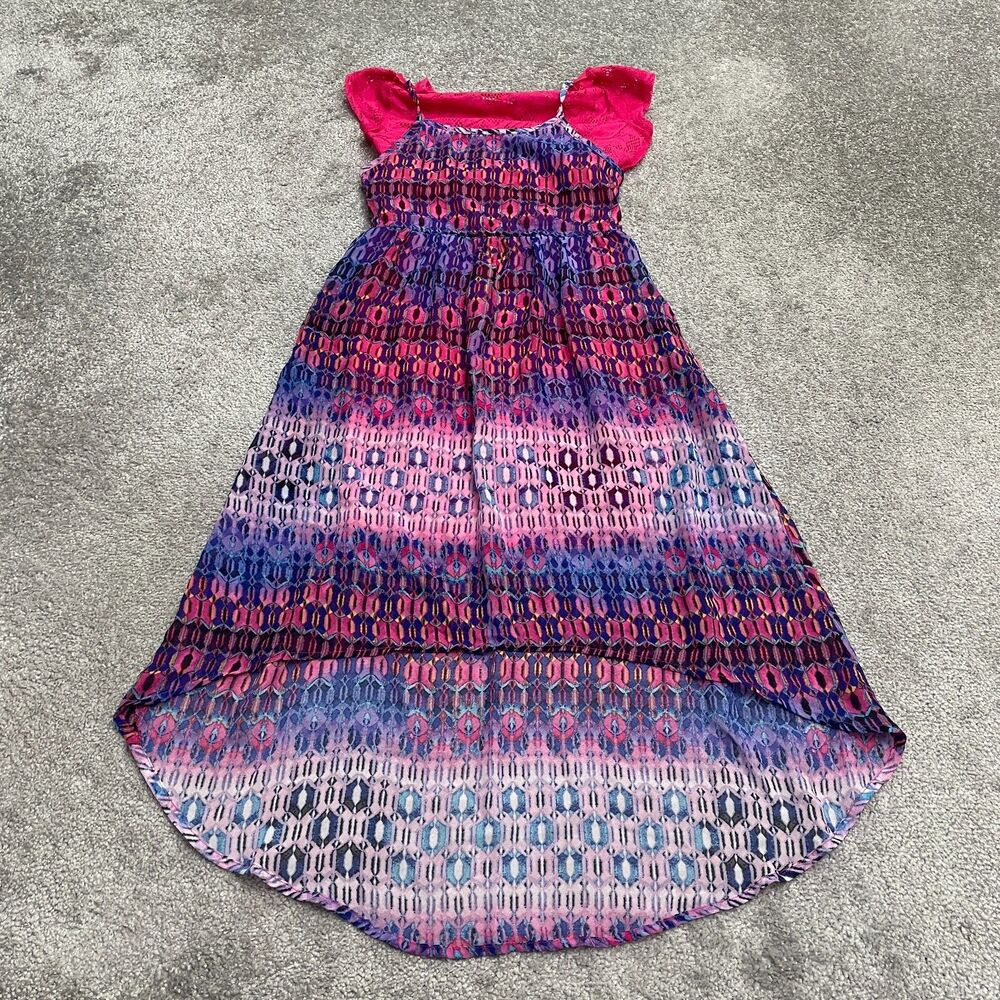 Xhilaration Hi-Lo Bohemian Dress Juniors Medium Multicolor Lace Shirt Casual